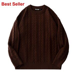 Oversized Cable Knit Sweater Pullover Crewneck Unisex Casual Streetwear